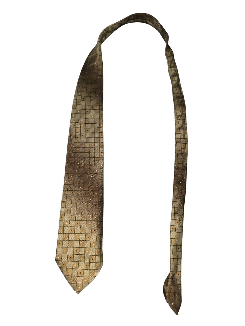 6/8/65. Men's Jeffrey Scott Brown Checked Silk Tie with Subtle Dot Accents